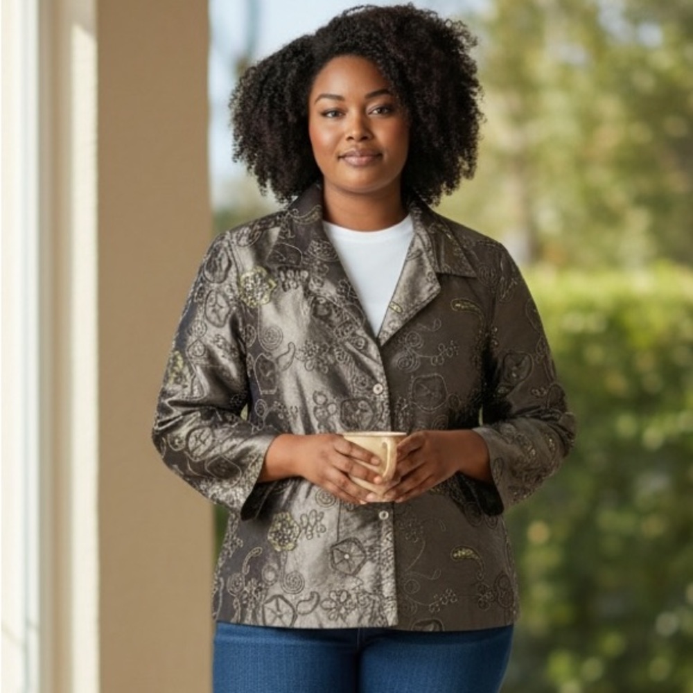Susan Graver Sequin Embroidered Taffeta Blazer Jacket